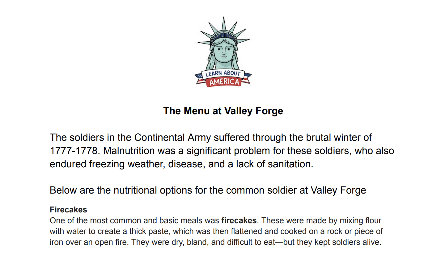 The Menu at Valley Forge
